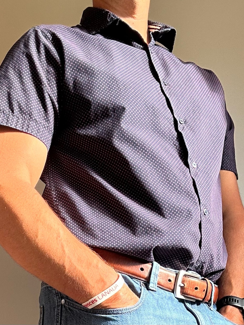 Denim & Flower Ricky Singh Men's Short Sleeve Geometric Print Button Down L